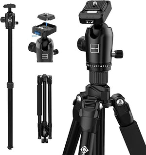 GEEKOTO 73-Inch Professional Camera Tripod & Monopod – Heavy-Duty 33 lb Capacity Travel Tripod with 360° Ball Head & Quick Release Plate for DSLR, Mirrorless & Cameras