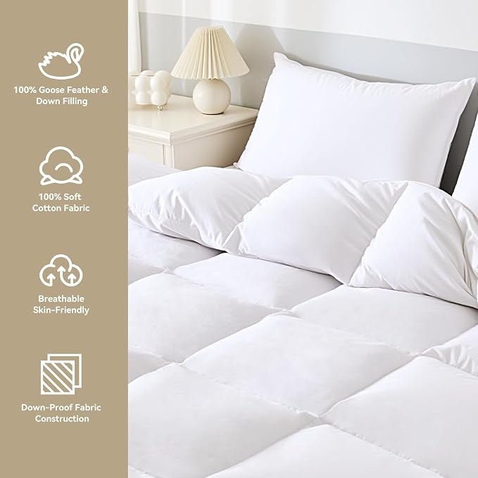 Tikuns Goose Down & Feather Duvet Insert – 100% Cotton Winter Comforter, Assorted size