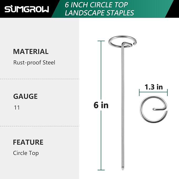 SUMGROW 240-Pack 6-Inch Landscape Staples – Galvanized Garden Stakes for Weed Barrier Fabric and Lawn Edging