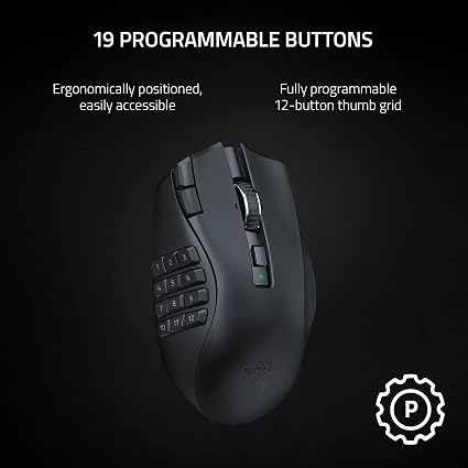 Razer Naga V2 HyperSpeed Wireless MMO Gaming Mouse – 30K DPI Optical Sensor, 19 Programmable Buttons, Bluetooth & 2.4GHz