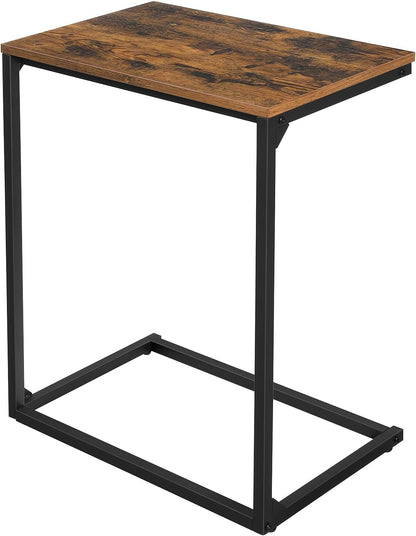 C Shaped End Table for Sofa and Couch, Industrial Side Table, Laptop Tray Table for Living Room, Bedroom and Small Spaces Rustic Brown and Black LNT52BX