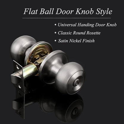 Probrico Privacy Door Knobs with Lock – Satin Nickel Interior Bedroom & Bathroom Door Handles