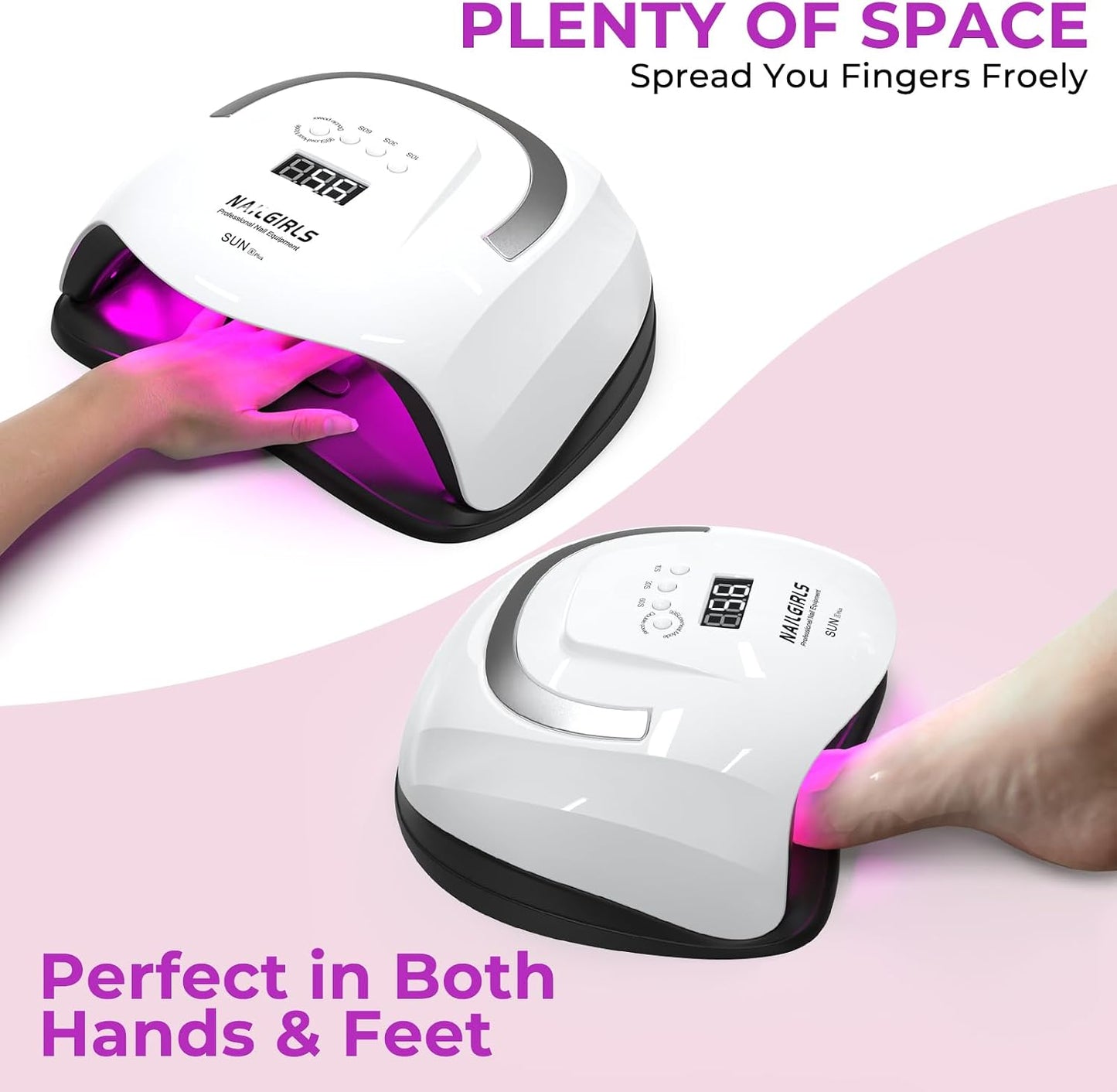 NAILGIRLS 268W UV LED Nail Lamp – Professional Gel Nail Dryer with 60 LED Beads, Auto Sensor, LCD Display & 4 Timer Settings for Home and Salon