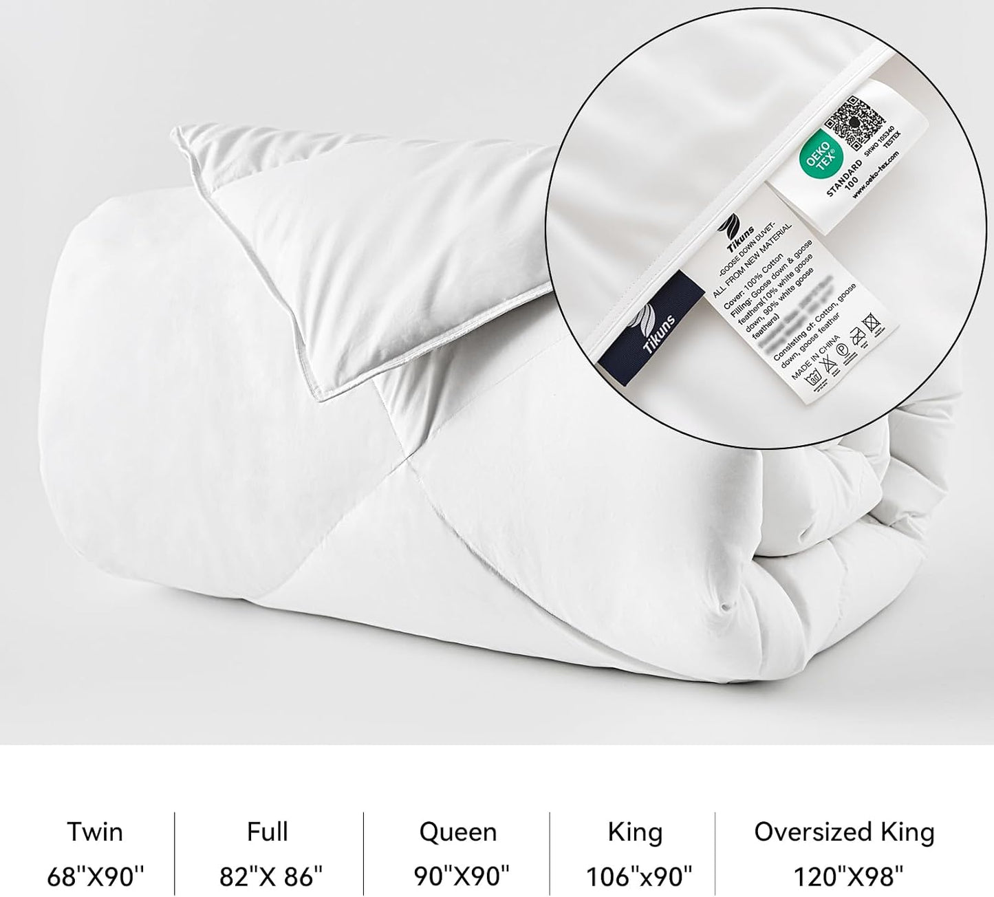 Tikuns Goose Down & Feather Duvet Insert – 100% Cotton Winter Comforter, Assorted size