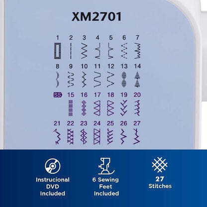 Brother XM2701 Sewing Machine – 27 Stitches, Automatic Needle Threader, 1-Step Buttonhole & 6 Sewing Feet