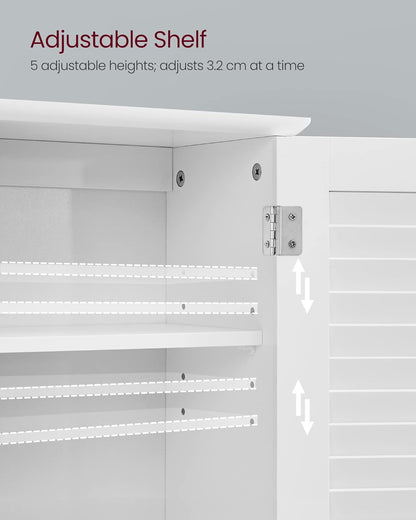 Wall Mounted Bathroom Storage Cabinet with Adjustable Shelf & Open Shelf – White Shutter Door Organizer BBC27WT