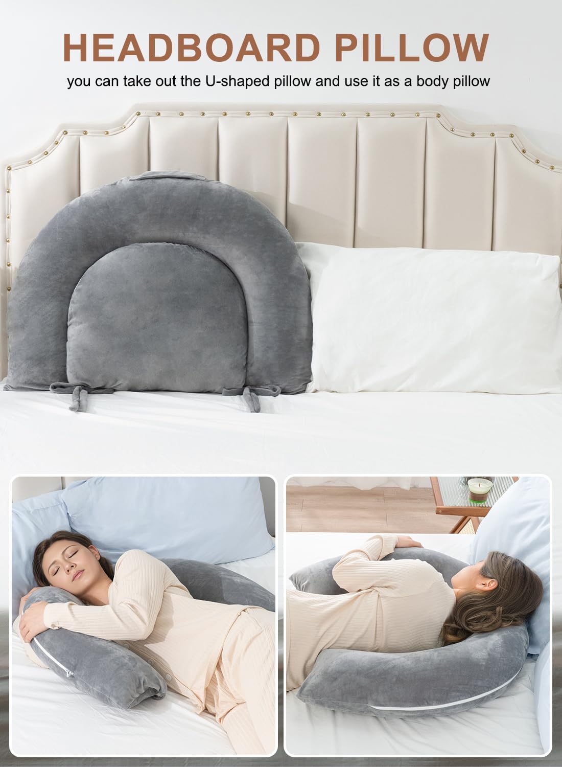 Meiz Reading Pillow for Bed – Back Support Sitting Pillow with Lap Desk Cushion & Removable Cover