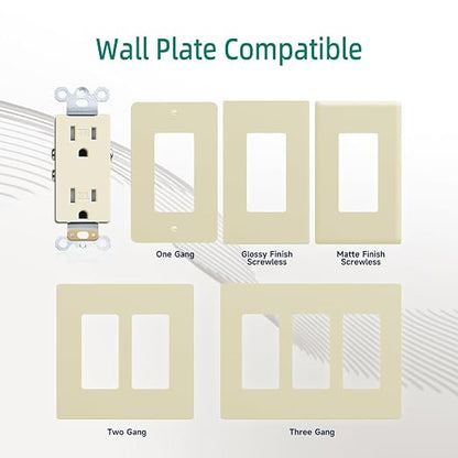 JUNLIT 15A Tamper-Resistant Duplex Decorator Outlets 10-Pack – 125V Self-Grounding Residential Receptacles