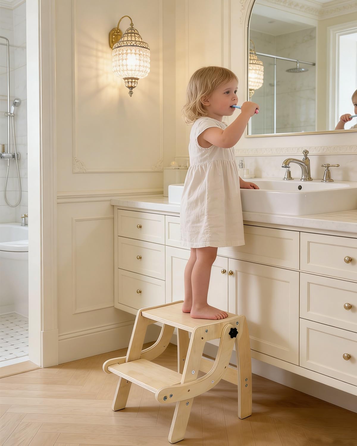 THREELOVE 2-in-1 Kids Wooden Chair & Step Stool – Convertible Toddler Chair, Footstool & Potty Training Stool