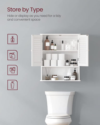 Wall Mounted Bathroom Storage Cabinet with Adjustable Shelf & Open Shelf – White Shutter Door Organizer BBC27WT