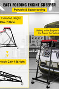 400 LBS over-engine creeper with padded deck and support rods
High-top automotive creeper work stand in use
Foldable engine creeper platform for cars and trucks
Adjustable mechanic creeper with height settings
Engine bay creeper stand with locking wheels and pouch