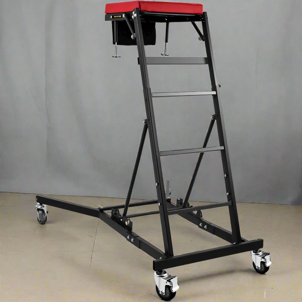400 LBS over-engine creeper with padded deck and support rods
High-top automotive creeper work stand in use
Foldable engine creeper platform for cars and trucks
Adjustable mechanic creeper with height settings
Engine bay creeper stand with locking wheels and pouch
