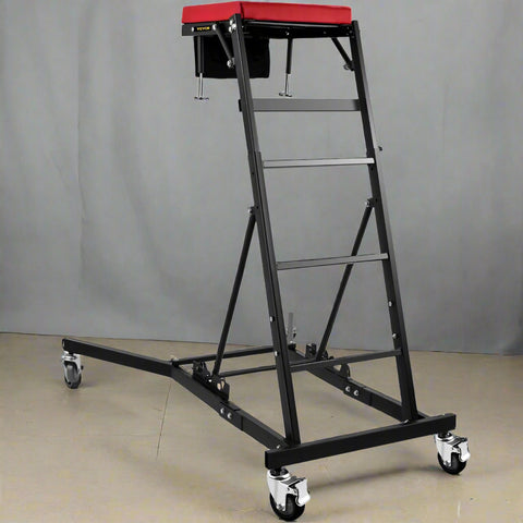 400 LBS over-engine creeper with padded deck and support rods
High-top automotive creeper work stand in use
Foldable engine creeper platform for cars and trucks
Adjustable mechanic creeper with height settings
Engine bay creeper stand with locking wheels and pouch
