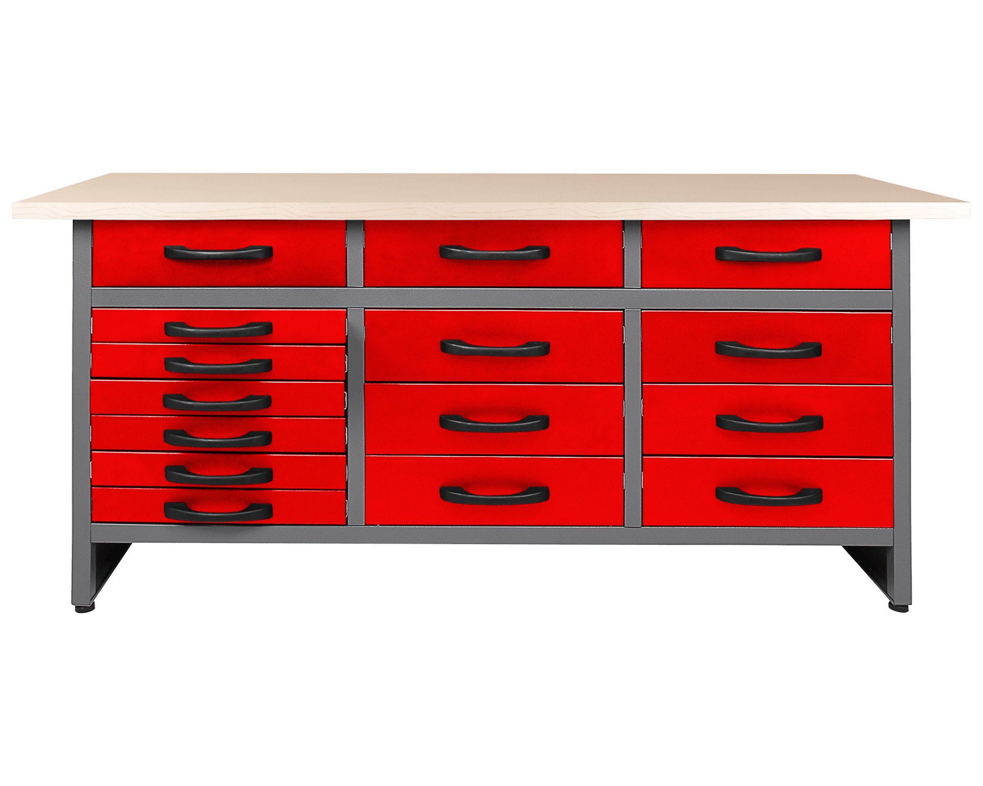 63" Heavy - Duty Metal Workbench with 15 Drawers | Garage Tool Storage Organizer - with Red | Sold by Uncle Wiener's Wholesale