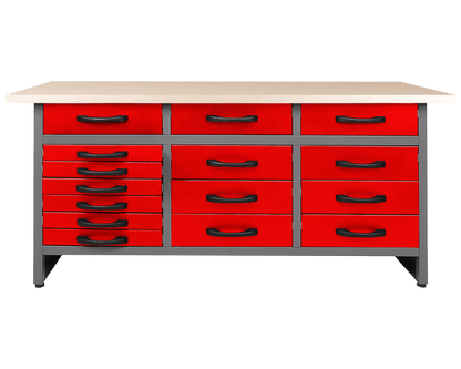 63" Heavy - Duty Metal Workbench with 15 Drawers | Garage Tool Storage Organizer - with Red | Sold by Uncle Wiener's Wholesale