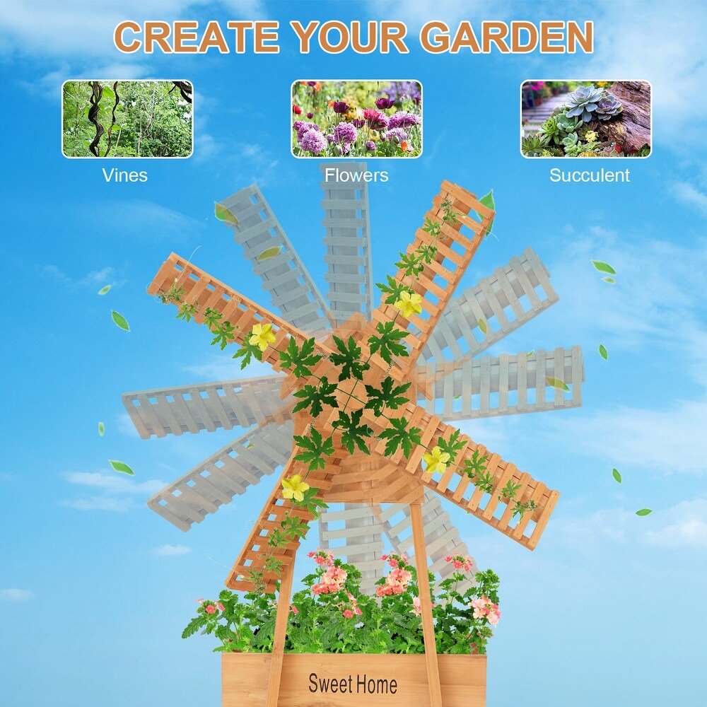 63″ Wooden Garden Windmill with Planter Box Pinewood Outdoor Decor SkuG6028 - with | Sold by Uncle Wiener's Wholesale