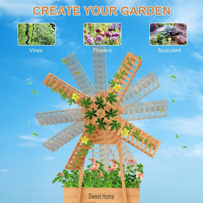 63″ Wooden Garden Windmill with Planter Box Pinewood Outdoor Decor SkuG6028 - with | Sold by Uncle Wiener's Wholesale