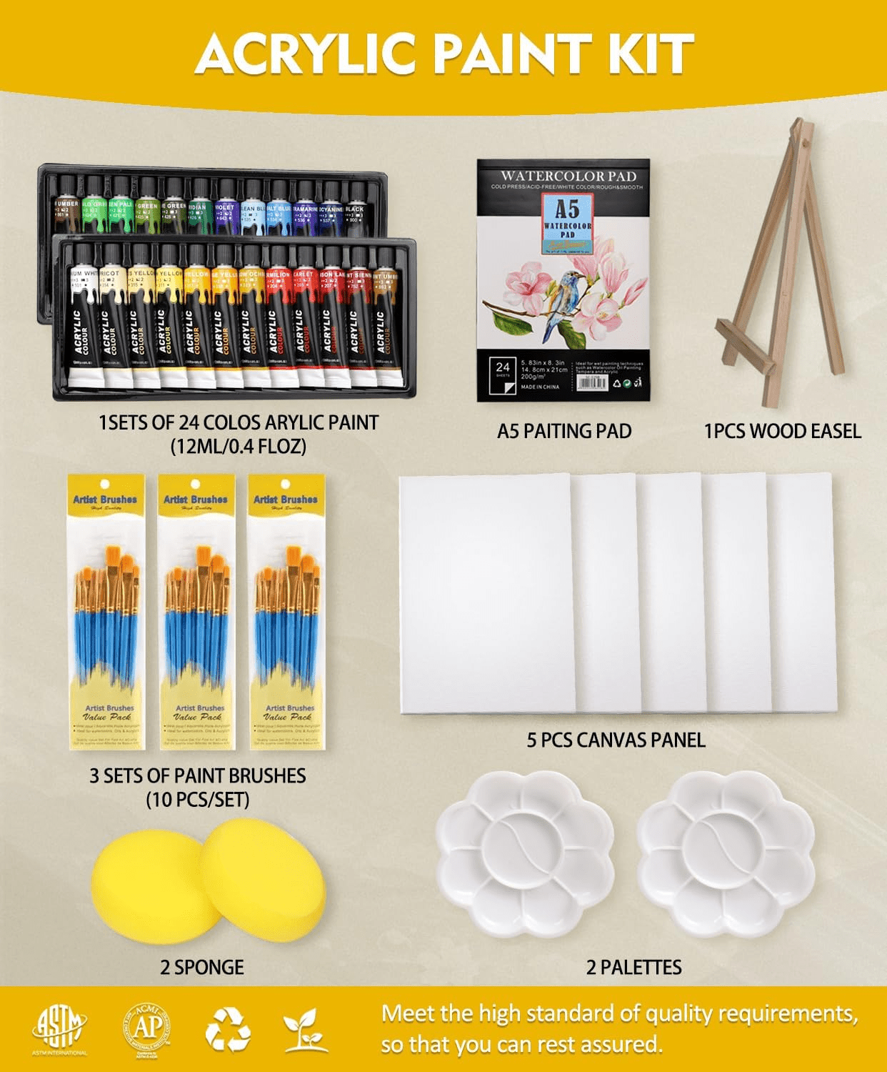 65 Piece Acrylic Painting Kit with Easel Canvas Brushes and Paints APS06530 - with | Sold by Uncle Wiener's Wholesale