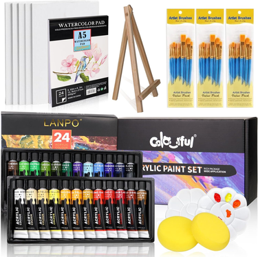 65 Piece Acrylic Painting Kit with Easel Canvas Brushes and Paints APS06530 - with | Sold by Uncle Wiener's Wholesale