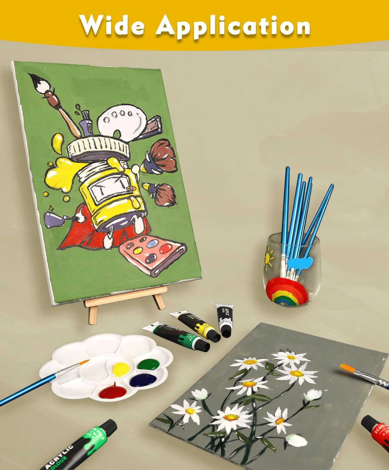 65 Piece Acrylic Painting Kit with Easel Canvas Brushes and Paints APS06530 - with | Sold by Uncle Wiener's Wholesale