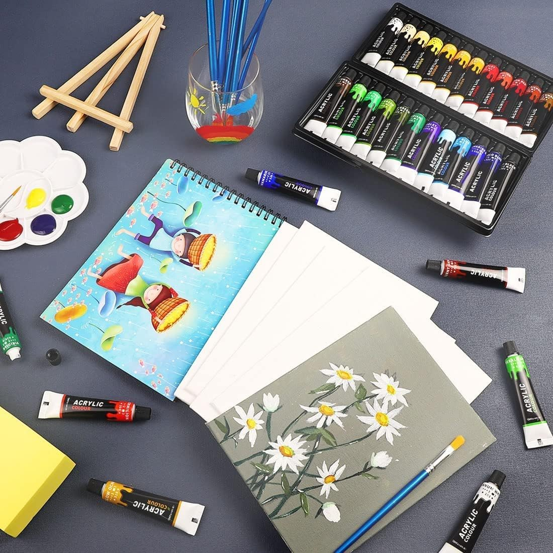 65 Piece Acrylic Painting Kit with Easel Canvas Brushes and Paints APS06530 - with | Sold by Uncle Wiener's Wholesale