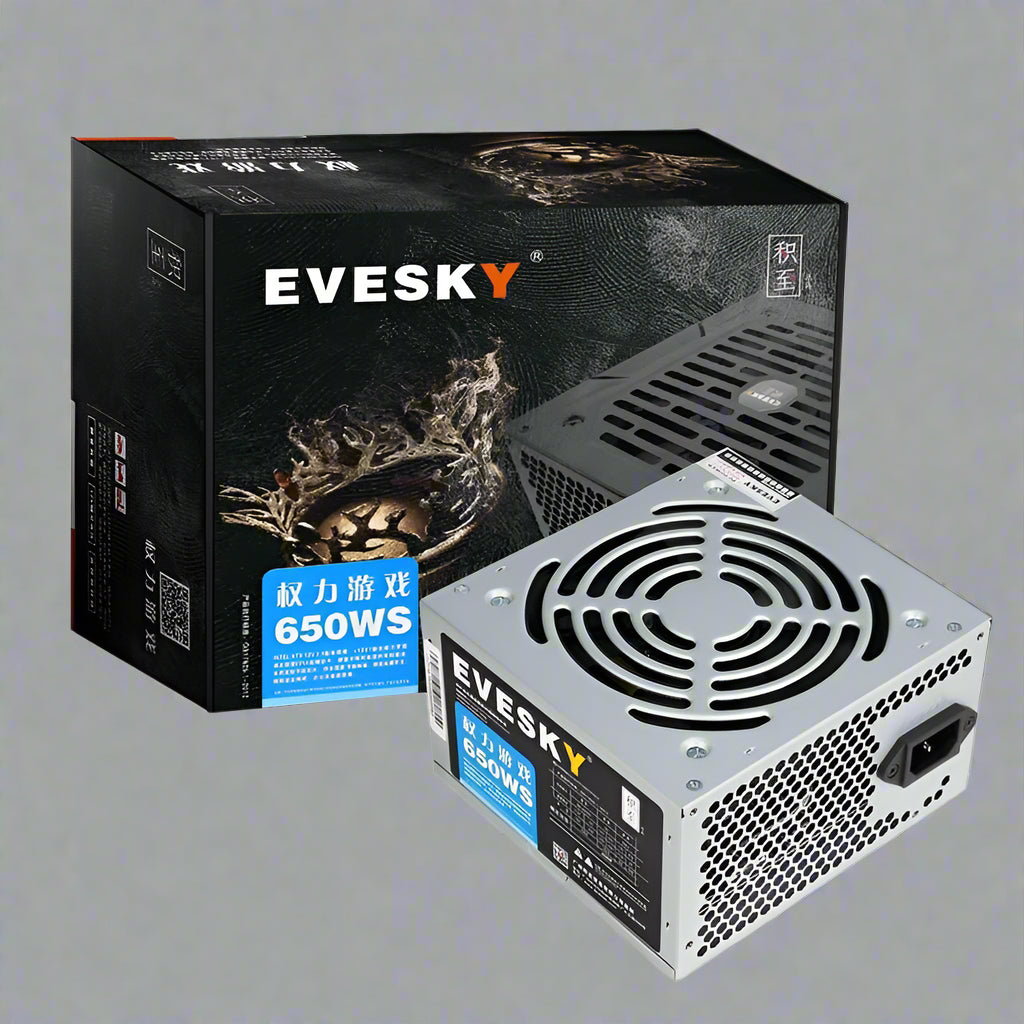 650W modular ATX power supply with flat black cables
80+ Gold-rated PSU with USA plug and quiet fan
Side view of 650W semi-modular gaming PSU