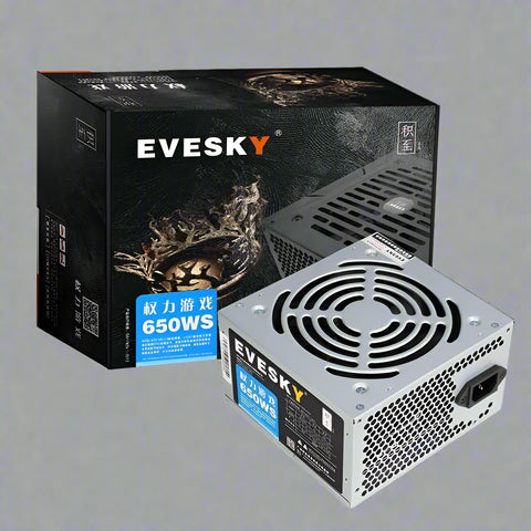 650W modular ATX power supply with flat black cables
80+ Gold-rated PSU with USA plug and quiet fan
Side view of 650W semi-modular gaming PSU