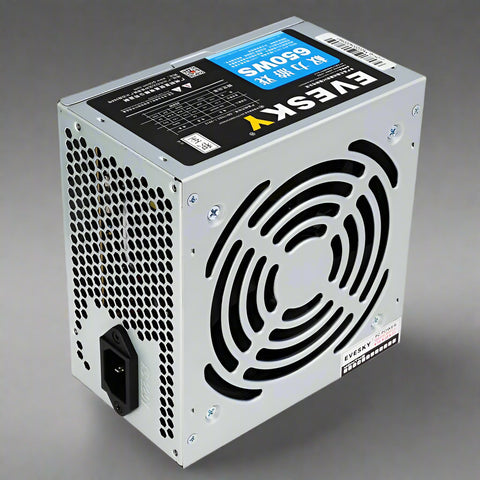 650W modular ATX power supply with flat black cables
80+ Gold-rated PSU with USA plug and quiet fan
Side view of 650W semi-modular gaming PSU
