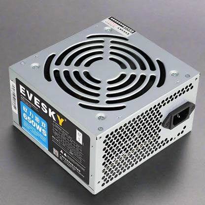650W modular ATX power supply with flat black cables
80+ Gold-rated PSU with USA plug and quiet fan
Side view of 650W semi-modular gaming PSU