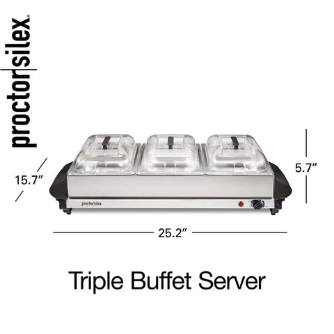 6.6 Qt. Stainless Steel Buffet Server with 3 - Crocks - with | Sold by Uncle Wiener's Wholesale