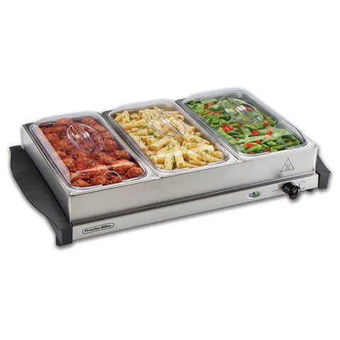 6.6 Qt. Stainless Steel Buffet Server with 3 - Crocks - with | Sold by Uncle Wiener's Wholesale