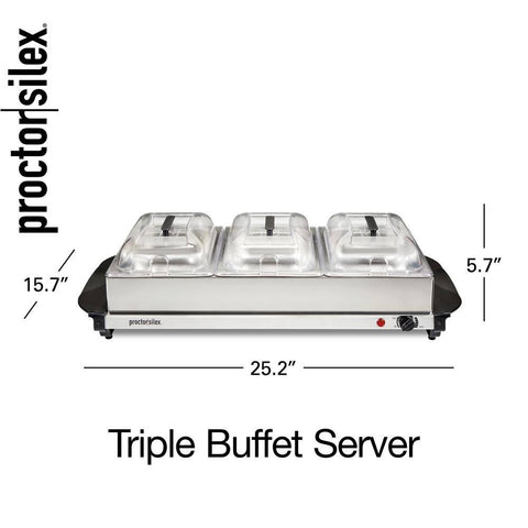6.6 Qt. Stainless Steel Buffet Server with 3 - Crocks - with | Sold by Uncle Wiener's Wholesale