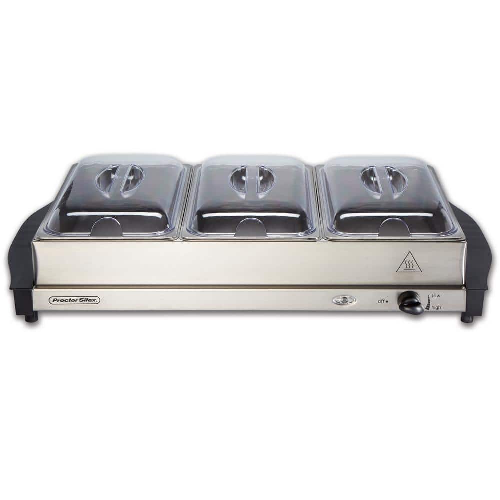 6.6 Qt. Stainless Steel Buffet Server with 3 - Crocks - with | Sold by Uncle Wiener's Wholesale