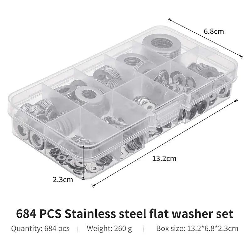 684pcs Flat Washer Stainless Steel Assortment Set FS010509 - with | Sold by Uncle Wiener's Wholesale