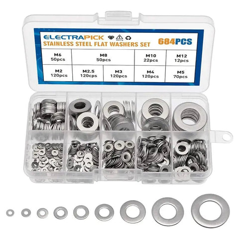 684pcs Flat Washer Stainless Steel Assortment Set FS010509 - with | Sold by Uncle Wiener's Wholesale