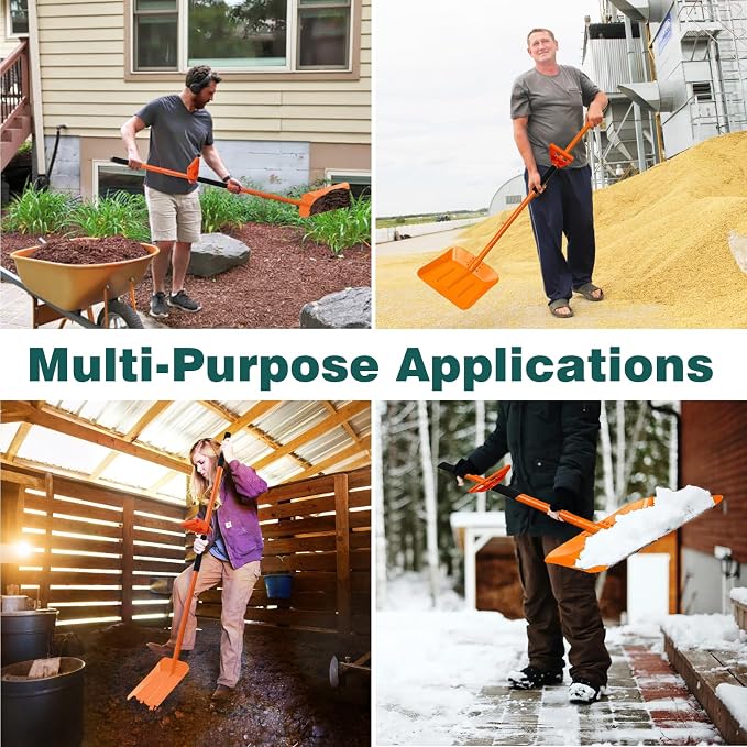 69-Inch Heavy Duty Snow Shovel – Large Capacity Metal Snow & Garden Shovel with Ergonomic Handle, Orange - Home products with | Sold by Uncle Wiener's Wholesale