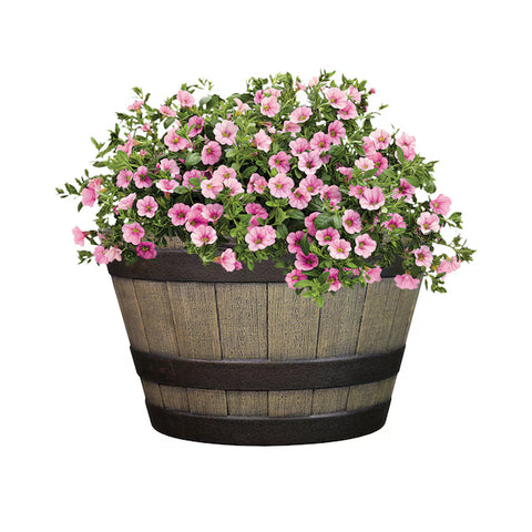 New 20″ Whiskey Barrel Garden Planter – Rustic Outdoor Wooden Flower Pot 053006