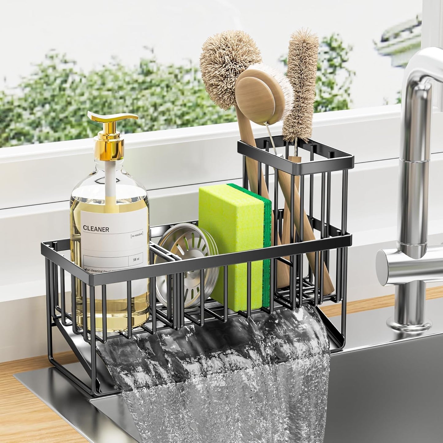 Kitchen Sink Caddy Organizer 9.25" Sponge Holder, Soap Brush Storage Rack &amp; Countertop Dish Tool Organizer S1362