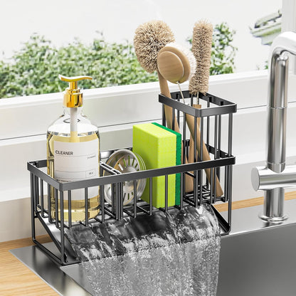Kitchen Sink Caddy Organizer 9.25" Sponge Holder, Soap Brush Storage Rack &amp; Countertop Dish Tool Organizer S1362