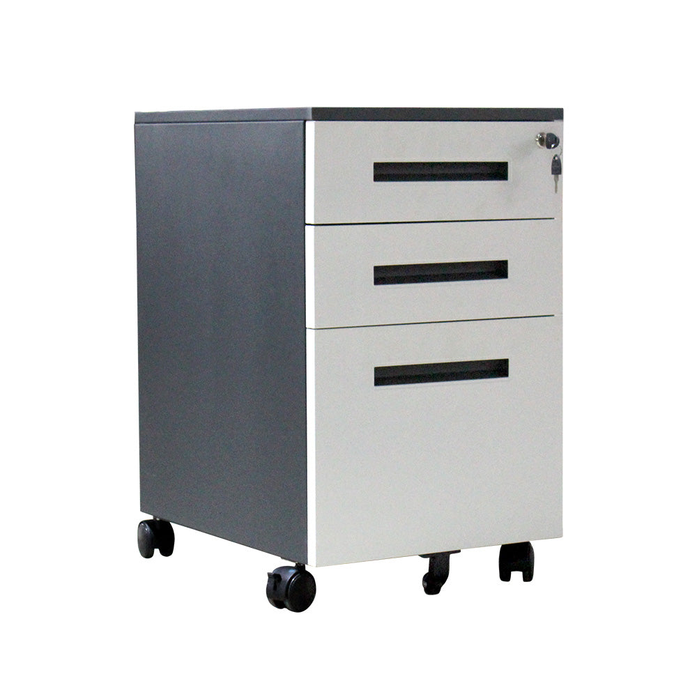 3-Drawer Mobile Steel Filing Cabinet | Lockable Rolling Pedestal White & Black 21644