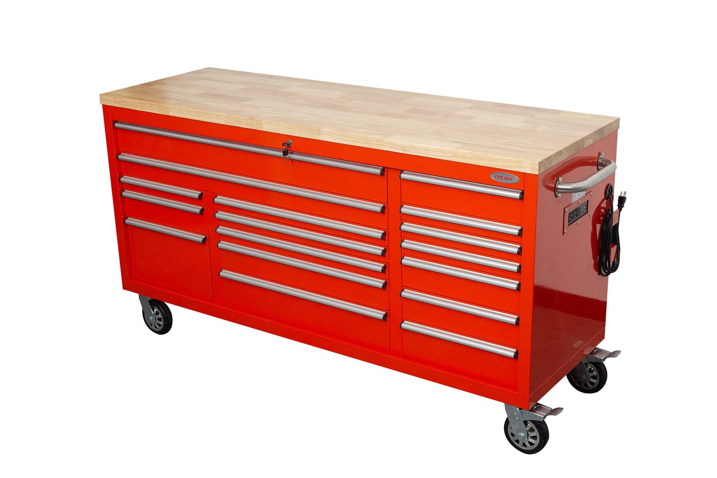 6FT 17 - Drawer Tool Bench Workstation & Tool Box – Heavy - Duty Rolling Workbench with Power Outlets & USB | Multi - Color Options - with Inferno Red | Sold by Uncle Wiener's Wholesale