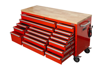 6FT 17 - Drawer Tool Bench Workstation & Tool Box – Heavy - Duty Rolling Workbench with Power Outlets & USB | Multi - Color Options - with Inferno Red | Sold by Uncle Wiener's Wholesale