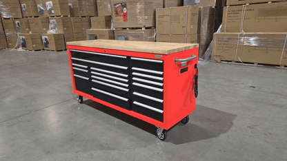 6FT 17 - Drawer Tool Bench Workstation & Tool Box – Heavy - Duty Rolling Workbench with Power Outlets & USB | Multi - Color Options - with Red Forge Shadow | Sold by Uncle Wiener's Wholesale