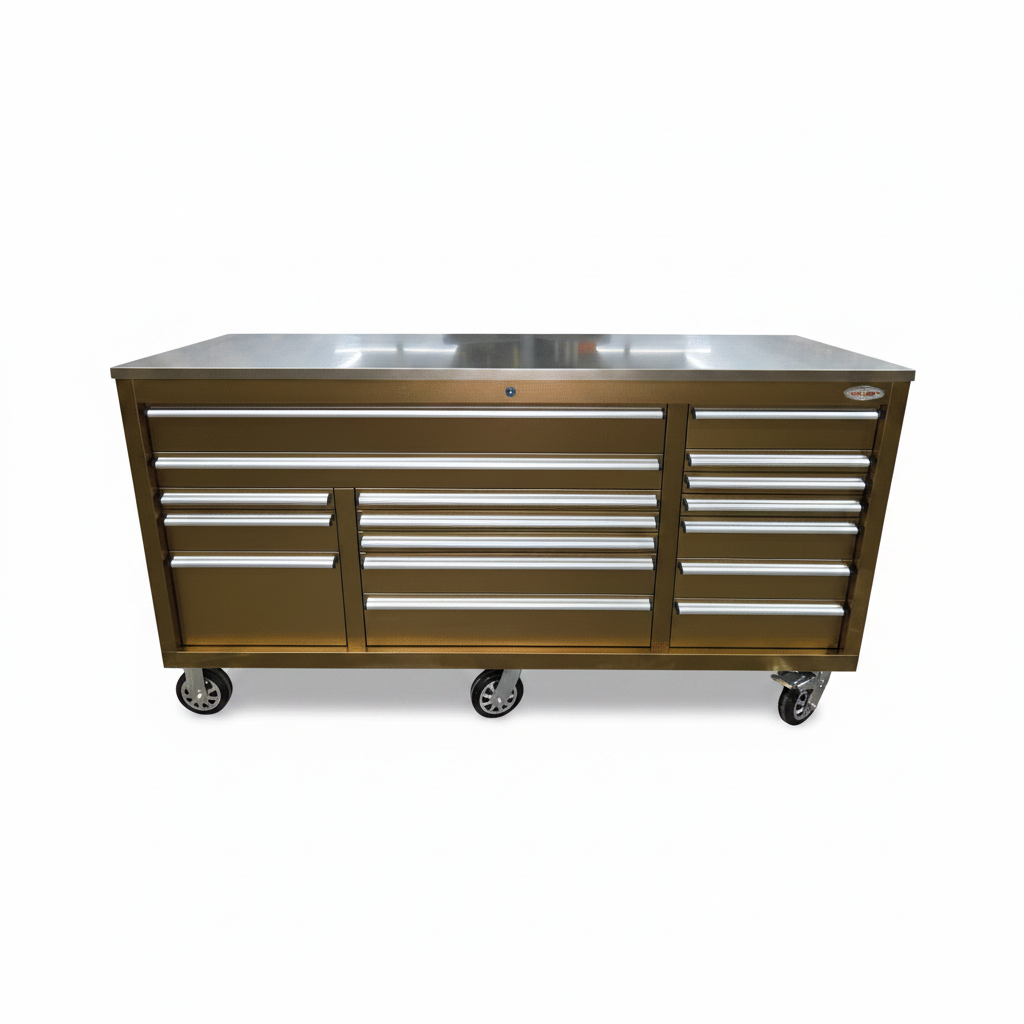 6FT 17 - Drawer Tool Bench Workstation & Tool Box – Heavy - Duty Rolling Workbench with Power Outlets & USB | Multi - Color Options - with Gold Metal | Sold by Uncle Wiener's Wholesale