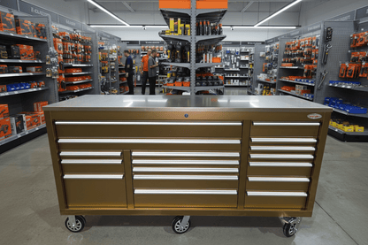 6FT 17 - Drawer Tool Bench Workstation & Tool Box – Heavy - Duty Rolling Workbench with Power Outlets & USB | Multi - Color Options - with Gold Metal | Sold by Uncle Wiener's Wholesale