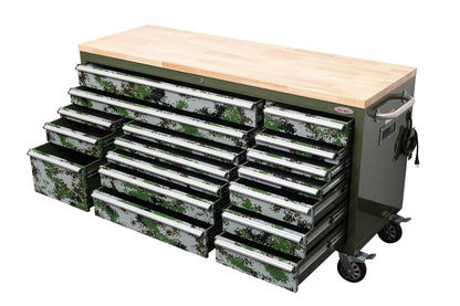 6FT 17 - Drawer Tool Bench Workstation & Tool Box – Heavy - Duty Rolling Workbench with Power Outlets & USB | Multi - Color Options - with Green Ops Digital | Sold by Uncle Wiener's Wholesale