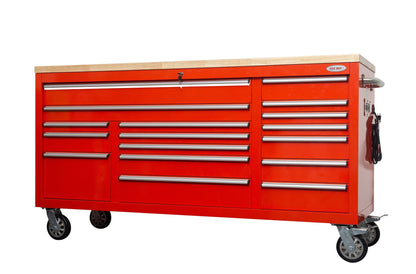 6FT 17 - Drawer Tool Bench Workstation & Tool Box – Heavy - Duty Rolling Workbench with Power Outlets & USB | Multi - Color Options - with Inferno Red | Sold by Uncle Wiener's Wholesale