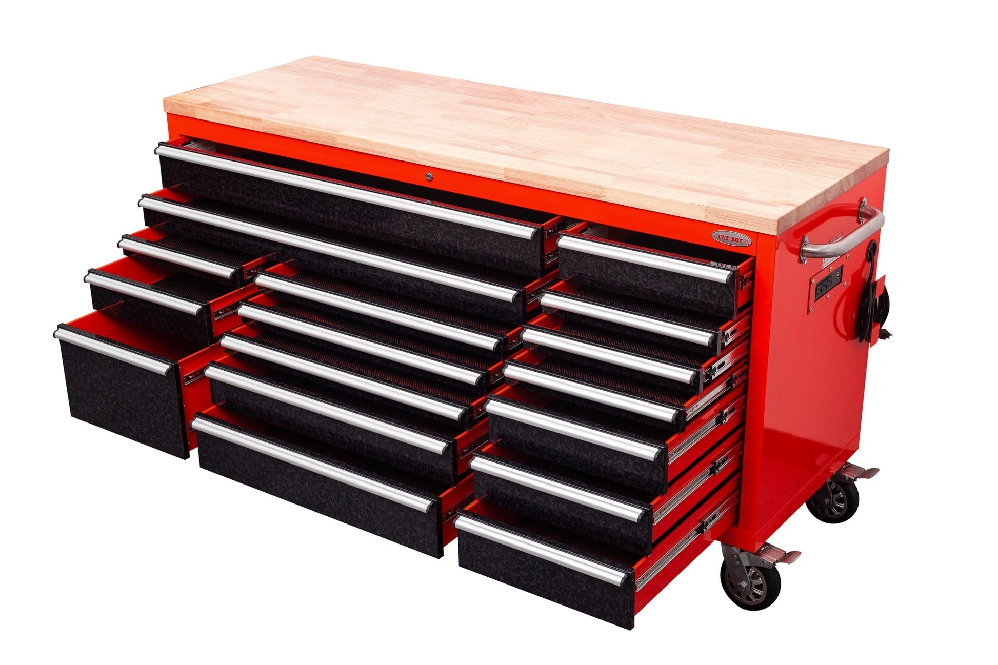 6FT 17 - Drawer Tool Bench Workstation & Tool Box – Heavy - Duty Rolling Workbench with Power Outlets & USB | Multi - Color Options - with Inferno Red Signature | Sold by Uncle Wiener's Wholesale