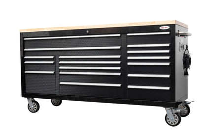 6FT 17 - Drawer Tool Bench Workstation & Tool Box – Heavy - Duty Rolling Workbench with Power Outlets & USB | Multi - Color Options - with Inferno Red Signature | Sold by Uncle Wiener's Wholesale