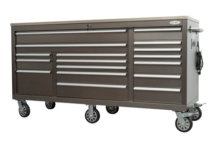 6FT 17 - Drawer Tool Bench Workstation & Tool Box – Heavy - Duty Rolling Workbench with Power Outlets & USB | Multi - Color Options - with Gunmetal Gray Anti Scratch | Sold by Uncle Wiener's Wholesale